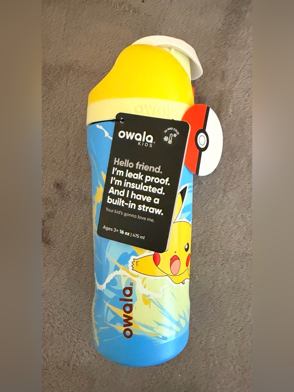 Owala x Pokemon - 16 oz. Free Sip Stainless Steel Tumbler - Pikachu - New